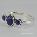 Natural Lapis Lazuli Gemstone &amp; 925 Sterling Silver Designer Round Bangle pour les filles